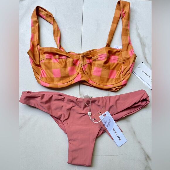 NWT Anthropologie Camellia l*space underwire top pilyq lotus pink ruched bottom - Picture 1 of 3